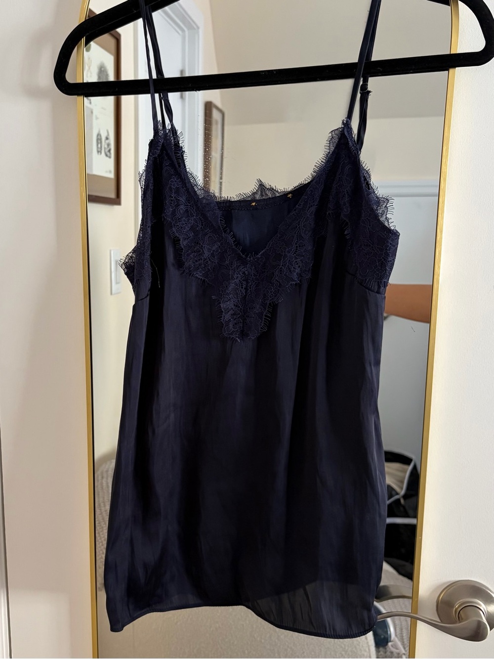 Navy Lace Trim Silk Slip Tank